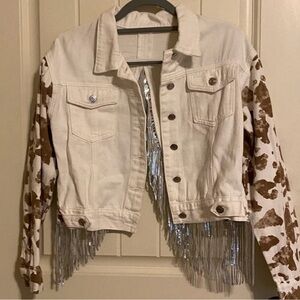 Timing Cream and Brown Fringe Jacket